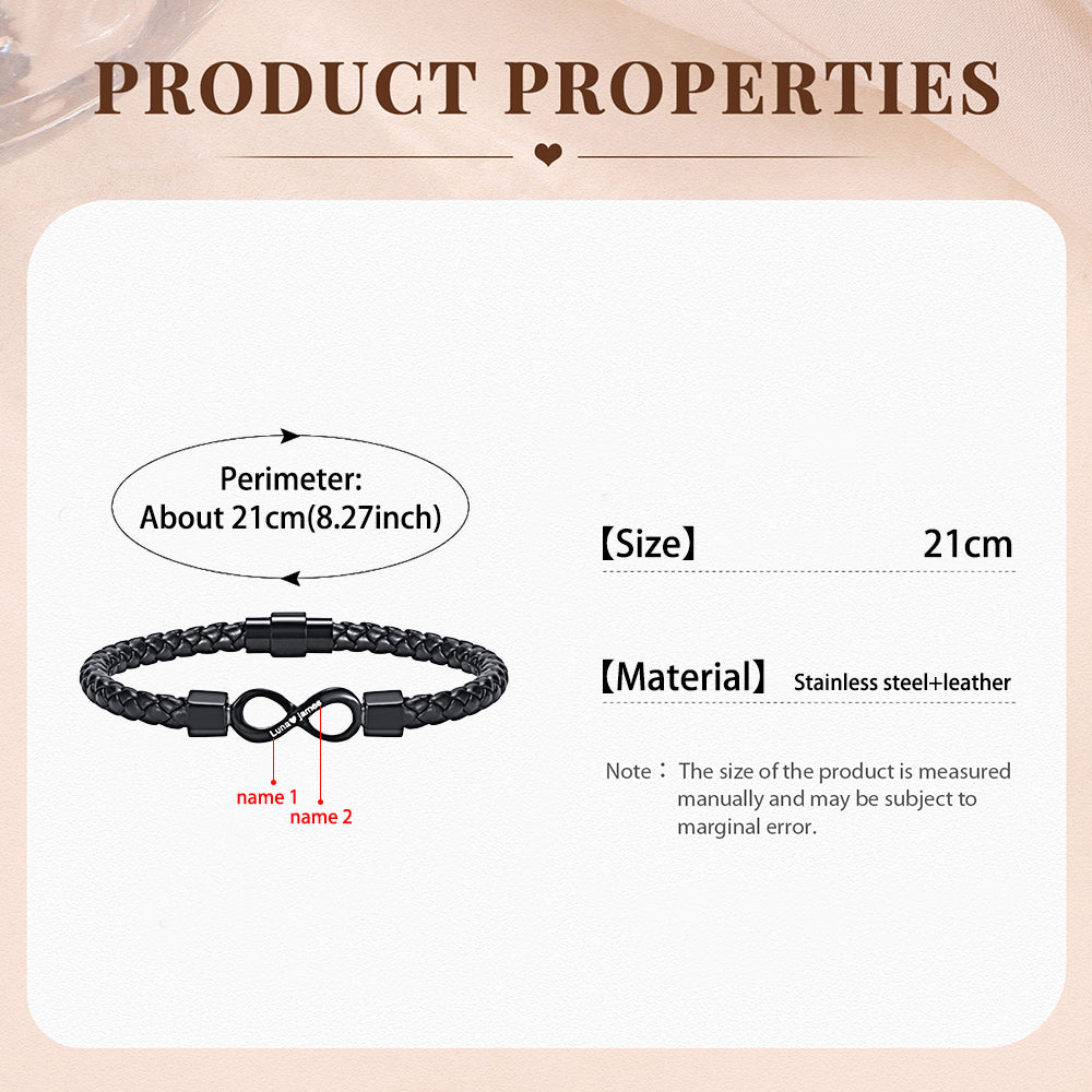 Custom men's bracelet with infinity charm in stainless steel