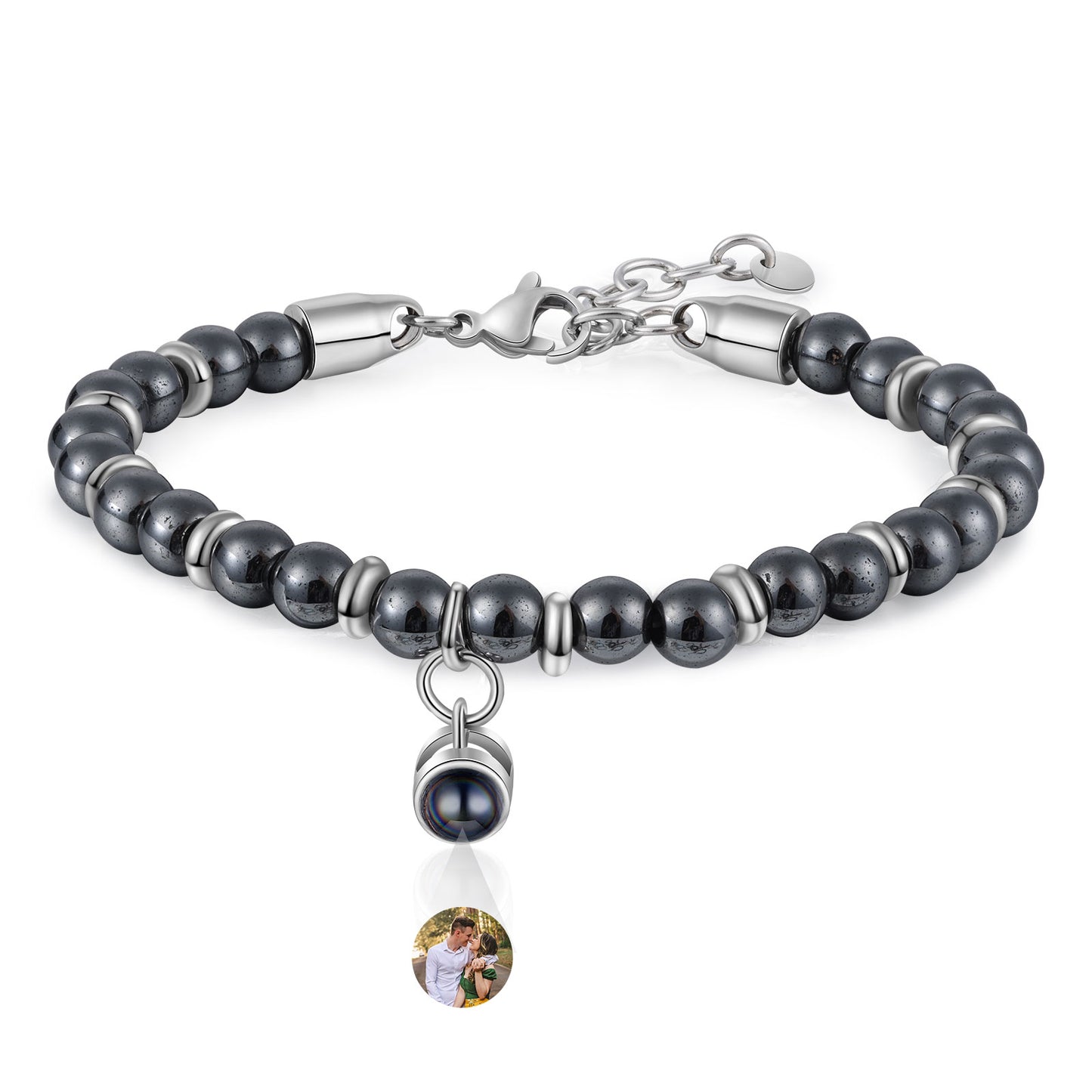 Elegant men’s bracelet with custom bead style and photo projection