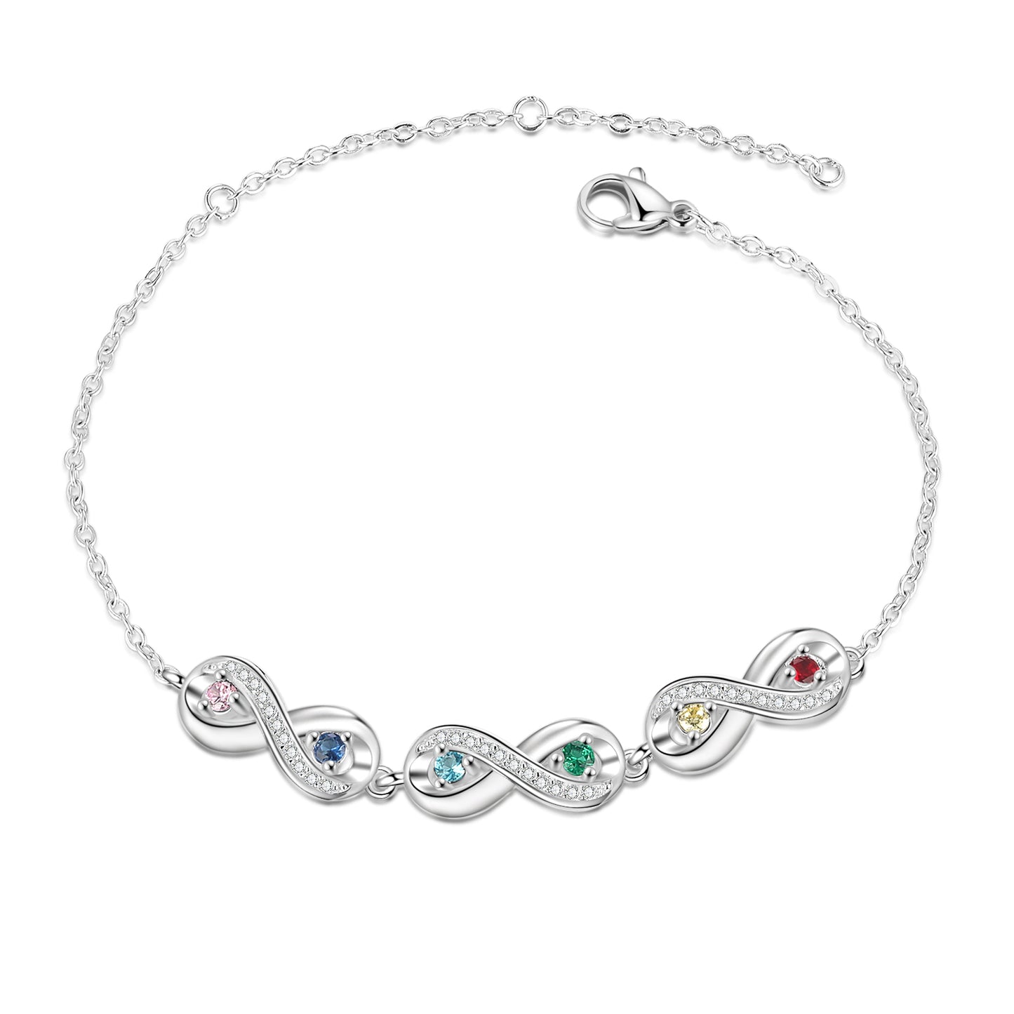 Infinity bracelet for women featuring custom names and birthstones, ideal sentimental gift
