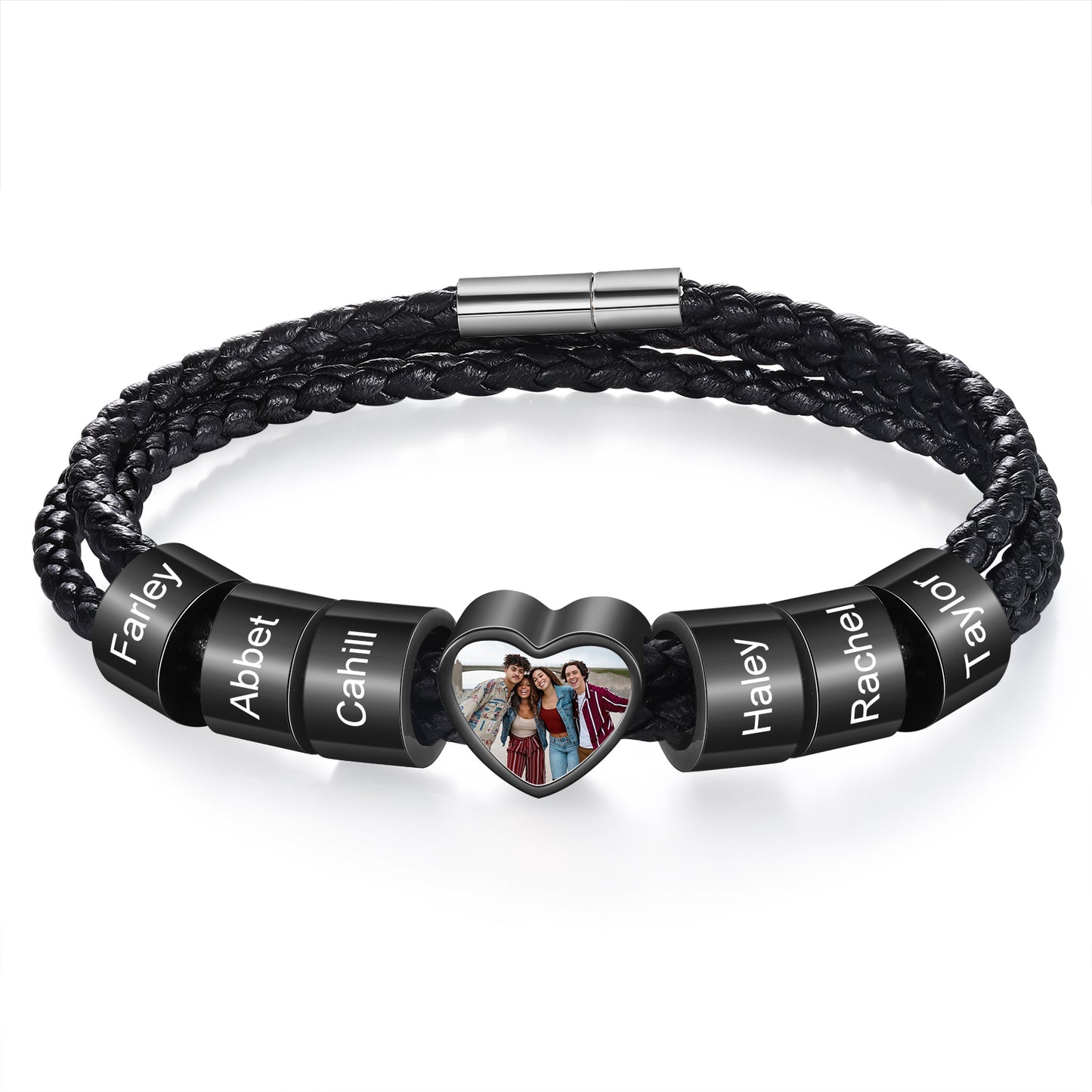 Personalised Photo Bracelet For Men with Engraved Charms, Customised Gift for Dad, Father's Day Gift Idea