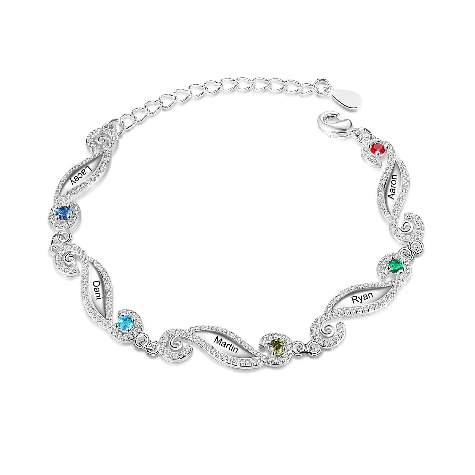 Personalised Birthstone Bracelet with Up to Engraved Names and