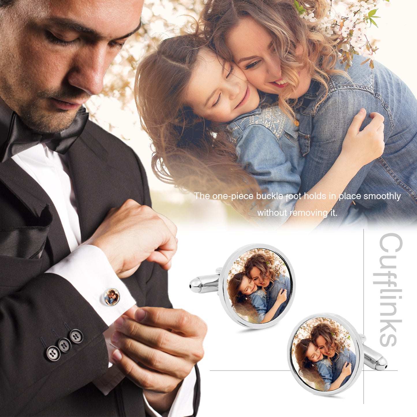 Wedding cufflinks with custom image engraving