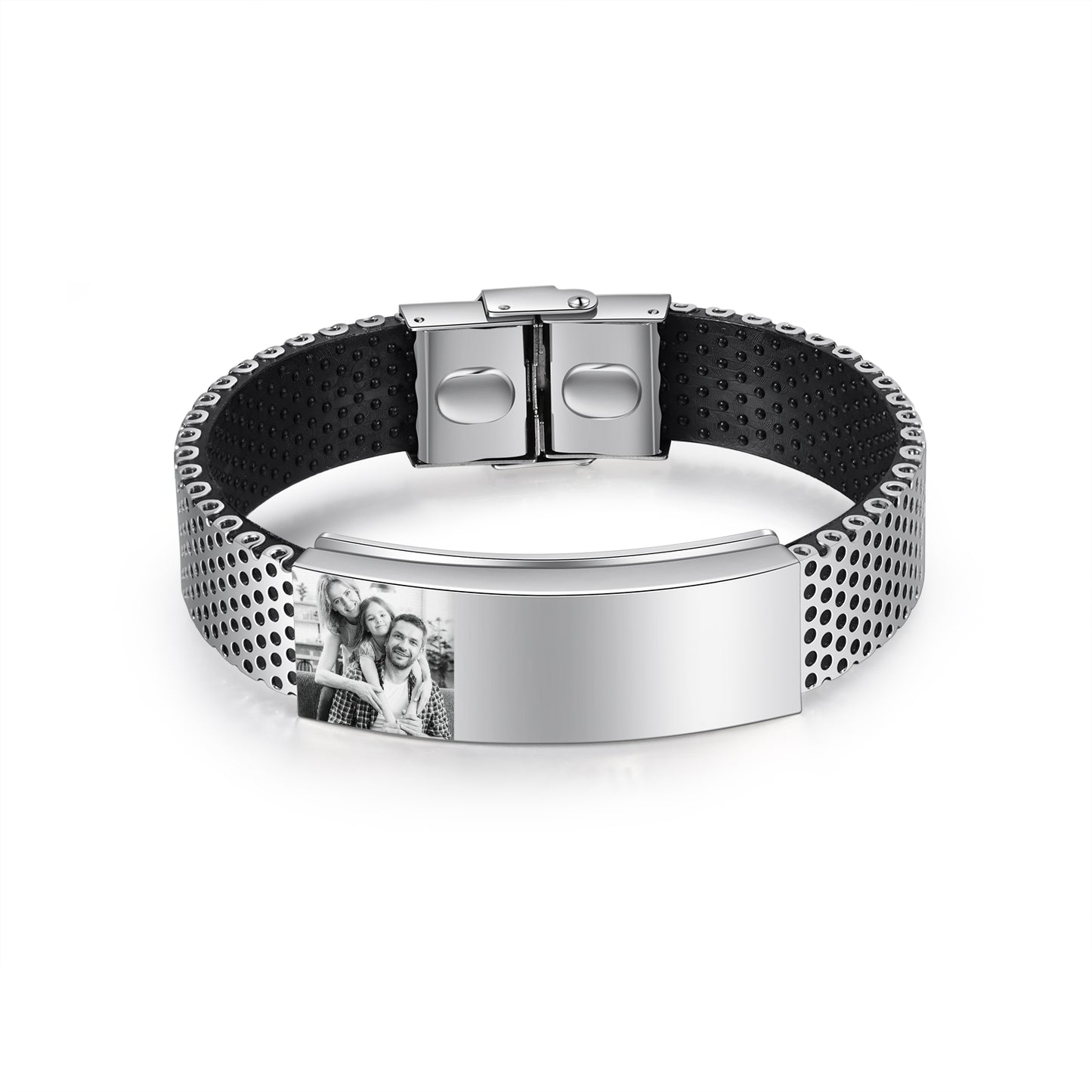 Personalised Photo Bracelet For Men with Engraved Names | Bespoke Stianless Steel Bracelet For Men With Photo | Customised Gift for Dad | Anniversary Gift Idea for Men
