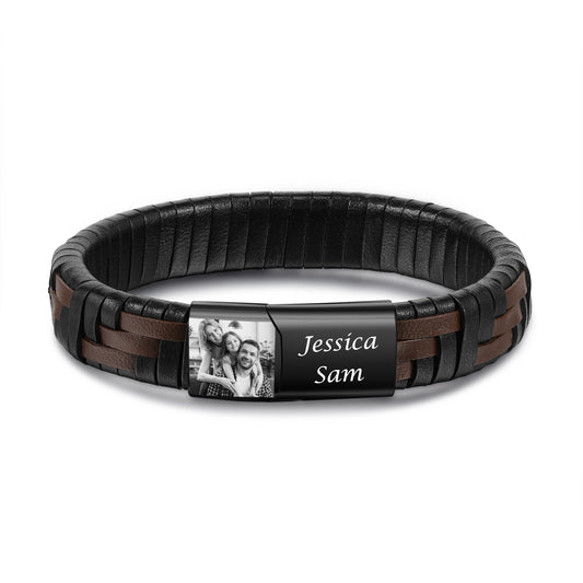 Customised Photo Leather Bracelet For Him | Bespoke Gift Idea For Father   This bracelet would make an amazing Father's day gift or a unique Anniversary gift for him 
