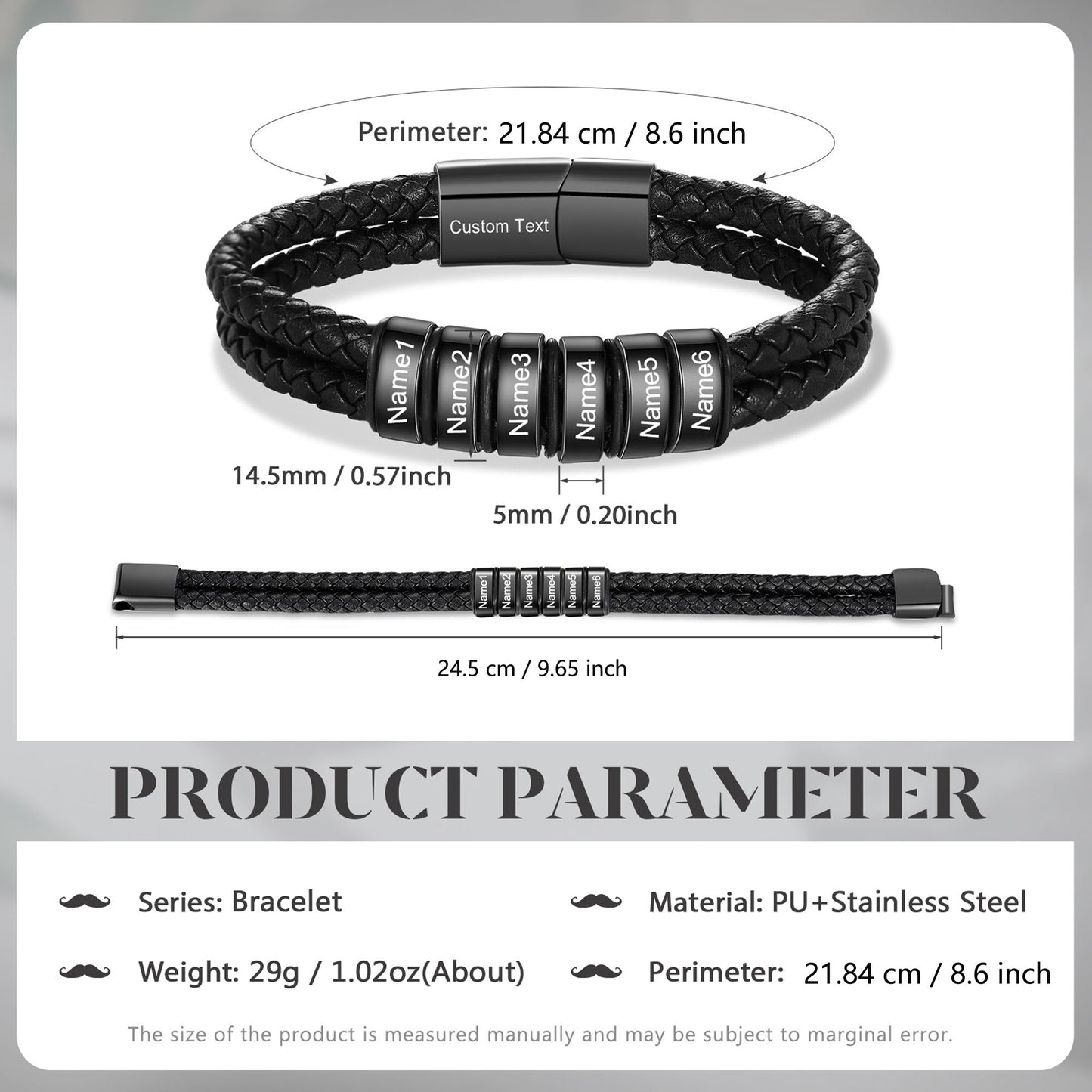Custom Leather Bracelet For Men - Personalised Men's Leather Bracelet