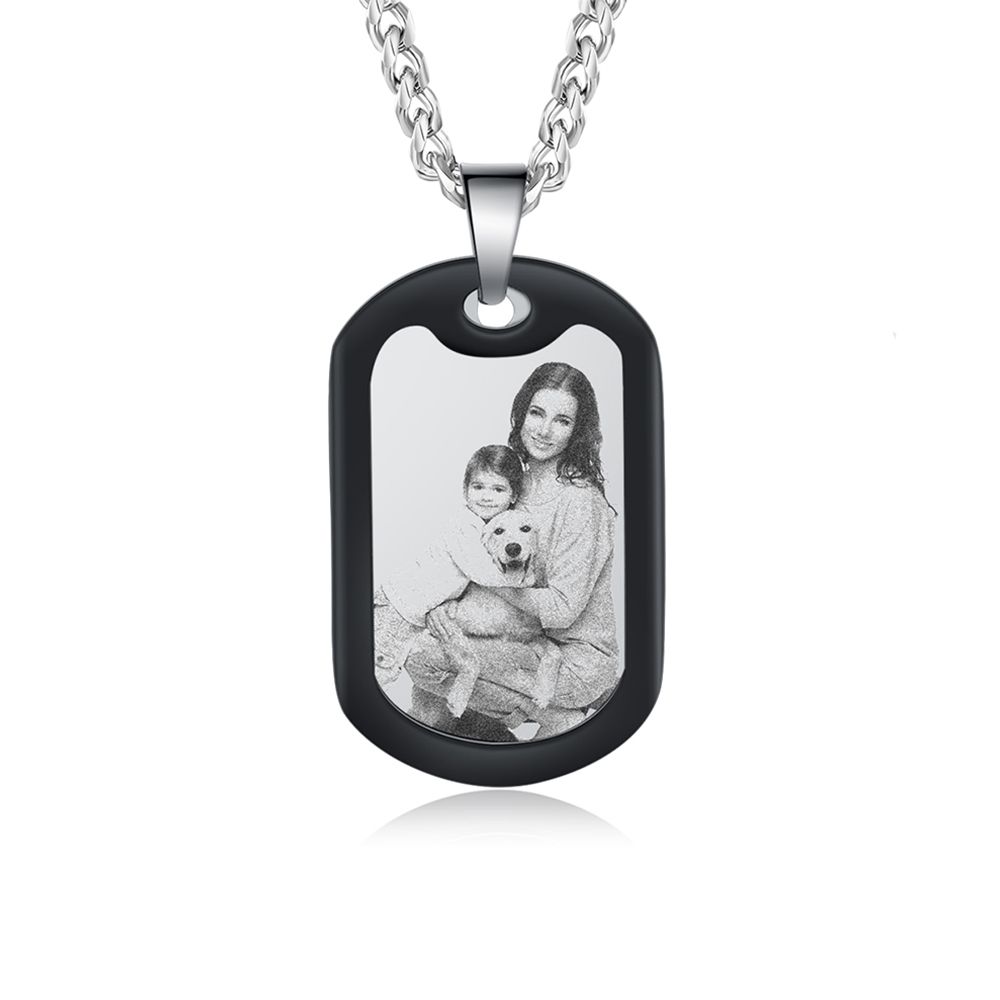 Personalised Dog Tag Necklace For Men With Engraved Calendar | Bspoke Dog Tag Photo Necklace For Him