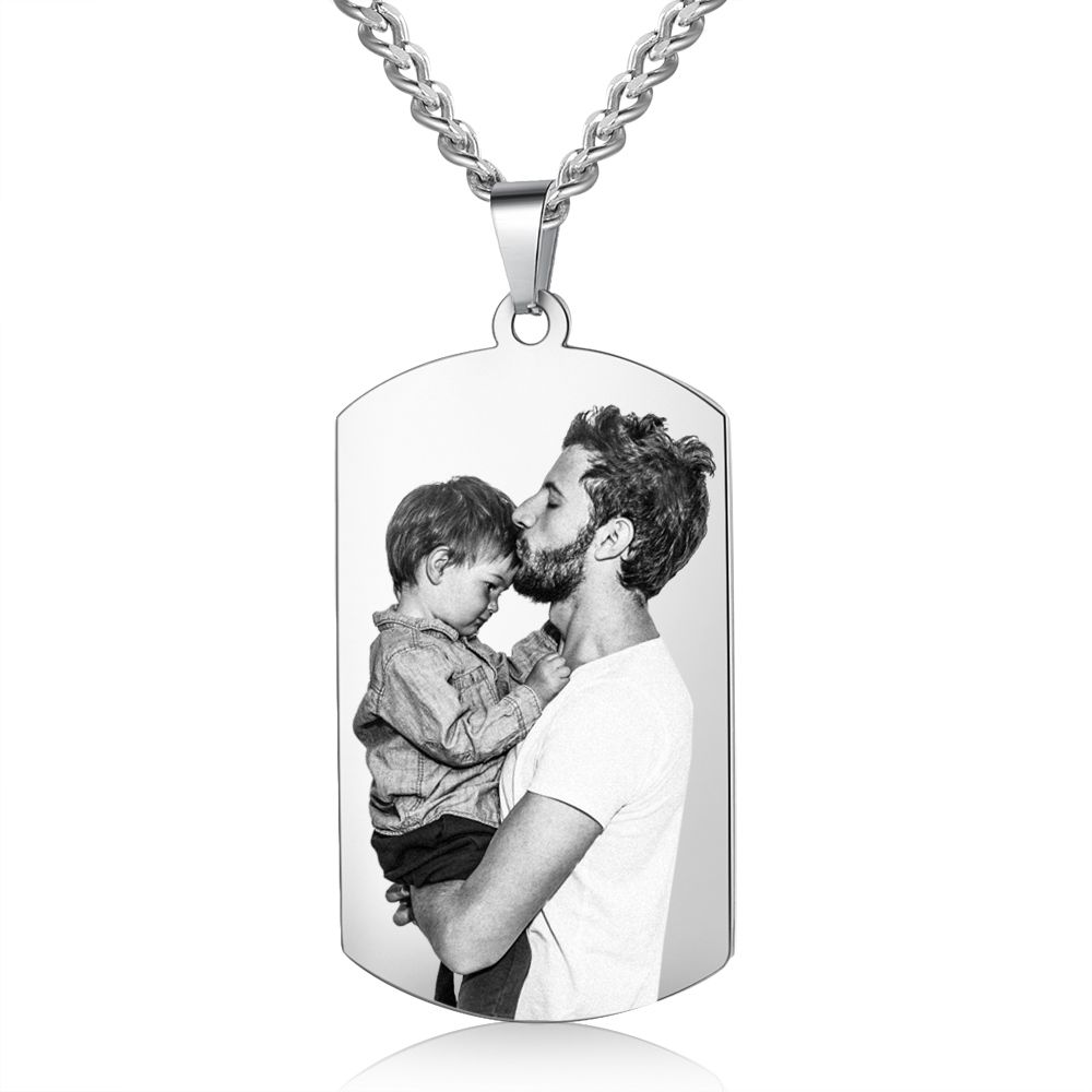 Personalised Dog Tag Photo Necklace For Dad Bespoke Gift For Men