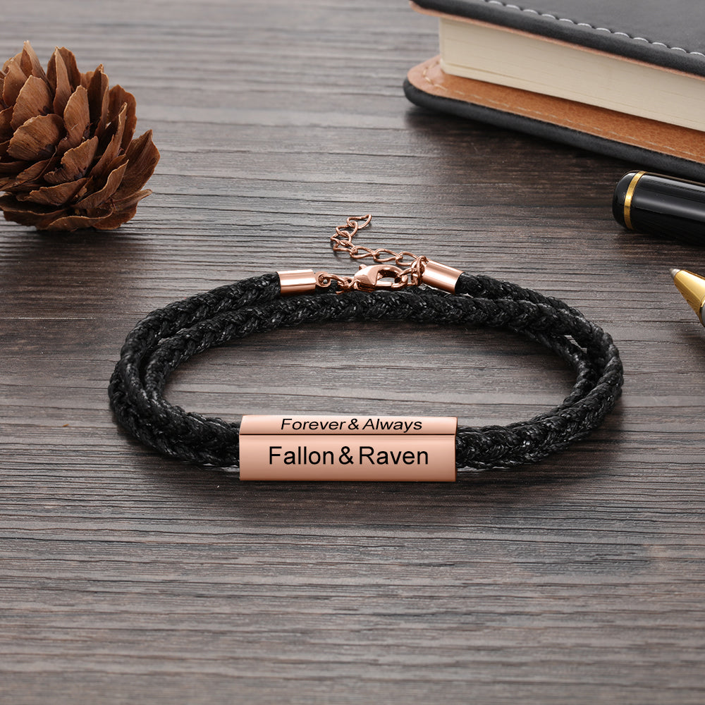Personalised Nameplate Bracelets For Men | 4 Sided Engraved Mens' Leather Bracelets | Personalised Leather Bracelets For Him | Braided Leather Bracelet For Men Personalised Gift For Him | Personalised Gift For Men | Personalised Gift For Dad | Personalised Gift For Boyfriend Fathers Day Gift Ideas | Anniversary Gift Fo