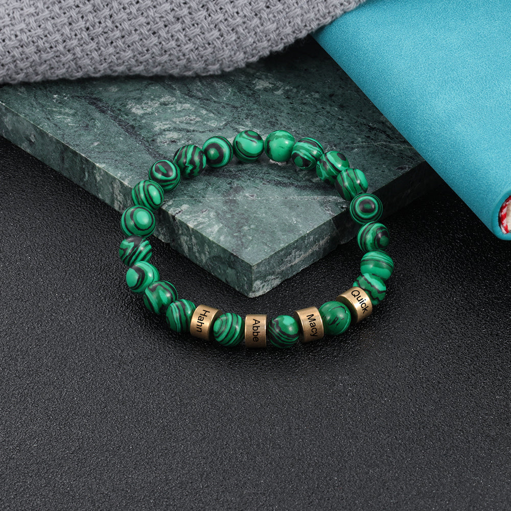 Personalised Beaded Bracelets For Men| Men's Beaded Bracelets | Customised Malachite Beads Bracelet Stretch Bracelet For Men | Elastic Bracelet For Men Personalised Gift Ideas For Men| Personalised Birthday Gifts | Personalised Anniversary Gifts | Personalised Graduation Gifts | Personalised Friendship Gift | Personalised Gift For Dad