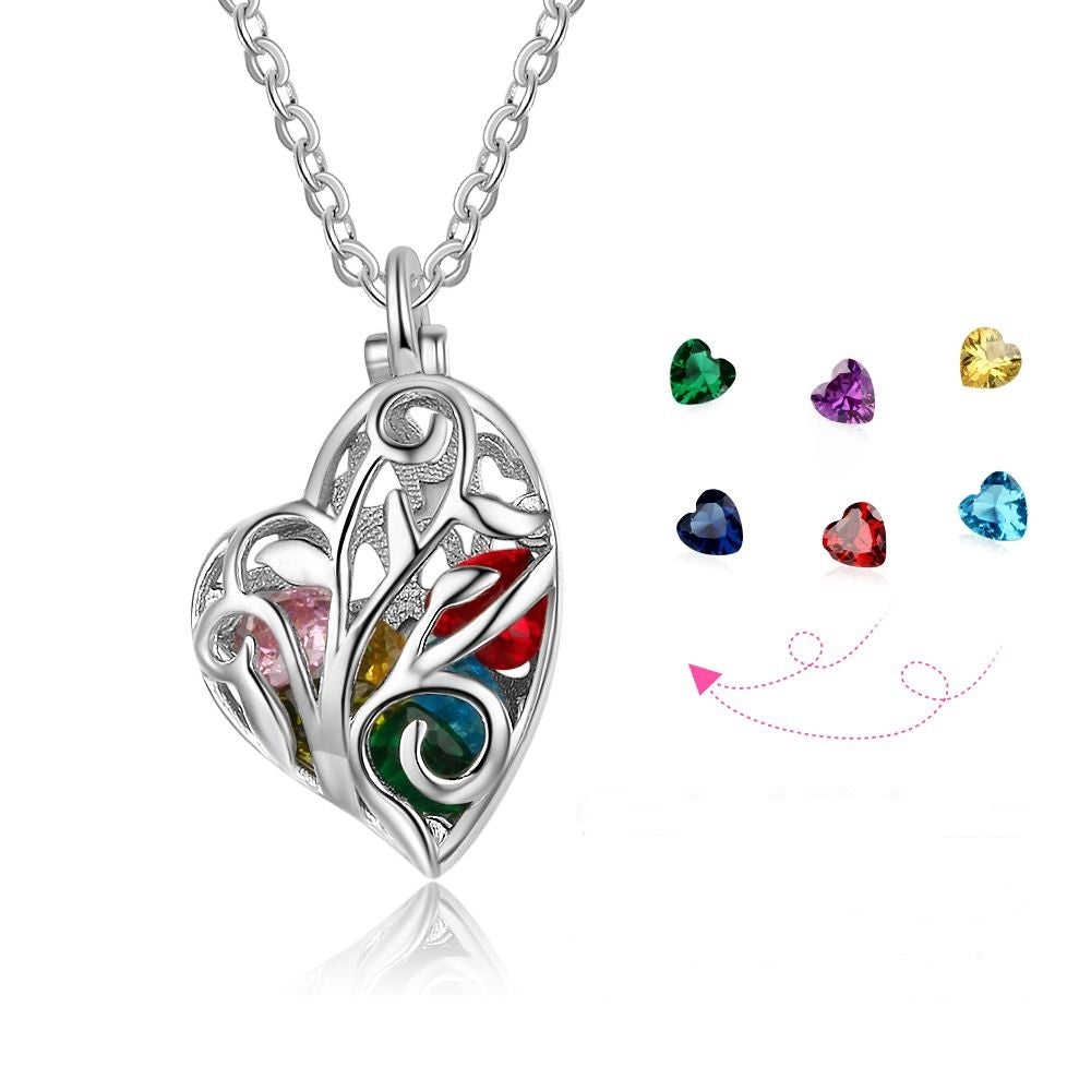 Silver Cage Heart Birthstone Necklace – Custom Birthstone Gift for