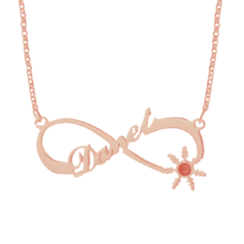Personalised Name Necklace | Bespoke Infinity Name Necklace With Snowflake Birthstone