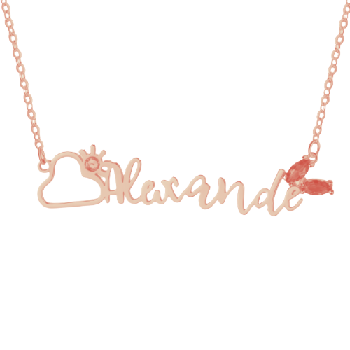 Personalised Name Necklace With Sun & Cloud And Two Birthstones