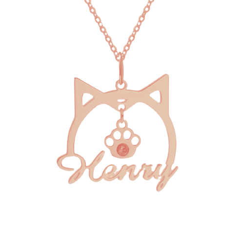 Personalised Cat Name Necklace With Birthstone | Cutom Made Birthstone Cat Name Necklace