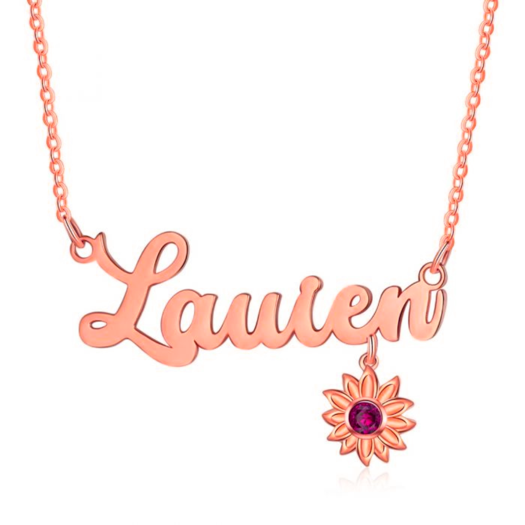 Bespoke Name Necklace With Birthstone Sunflower | Cutom Made Name Necklace