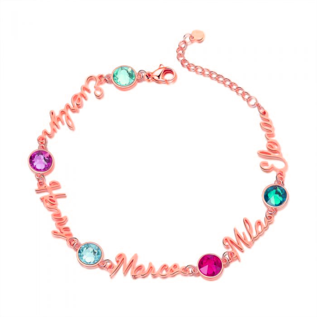 Bespoke Up To 5 Names Birthstone Bracelet | Personalised Name Bracelet Up To 5 Names With Birthstones