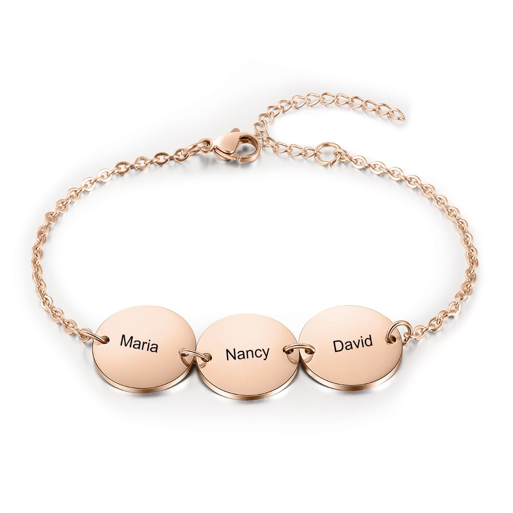 Personalised Disk Engraved 3 Names Bracelet For Women | Customised Bracelet For Her