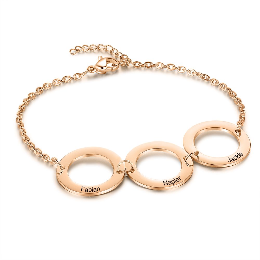 Personalised Circles Engraved 3 Names Bracelet For Women | Customised Bracelet For Her