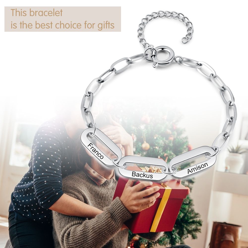 Personalised Bracelet For Women | Custom Engraved 3 Names Bracelet For Her