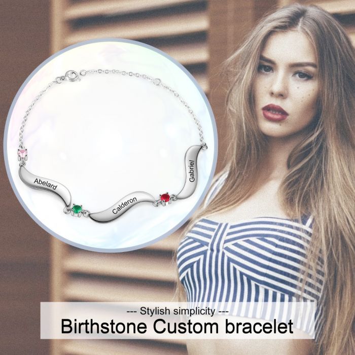 Customised Bracelet For Her | Bespoke Birthstone Bracelet For Women With Names Engraved