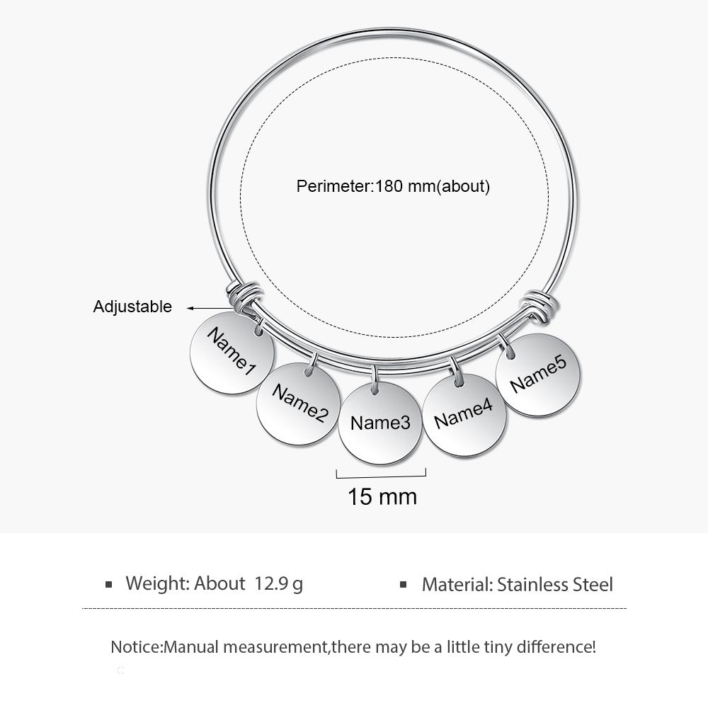 Bespoke Bracelet For Women | Customised Engraved Up To 5 Disc Charms Bracelet For Ladies