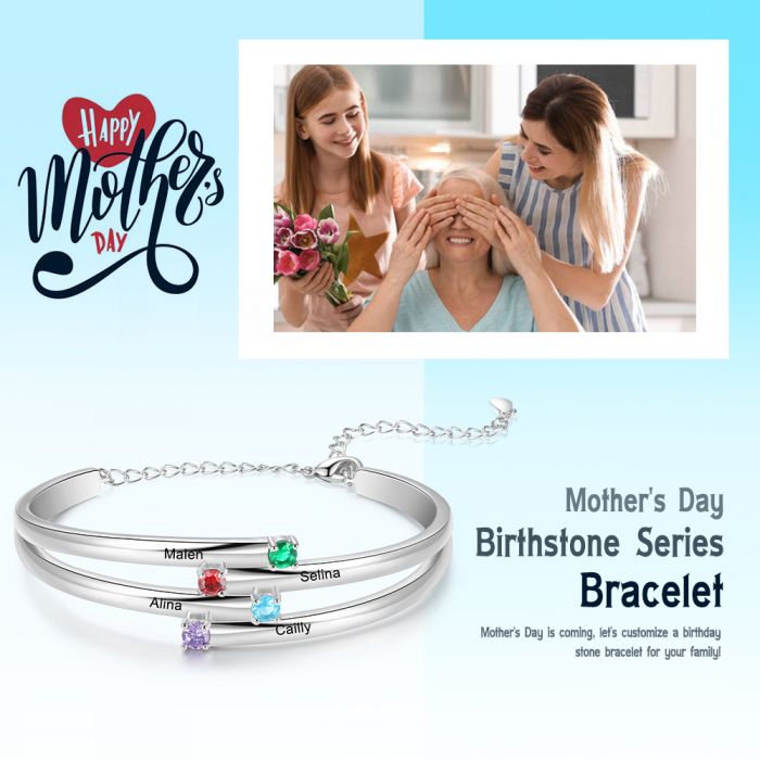 Personalised Bracelet For Her | Customised Birthstone Bracelet For Women With Names Engraved