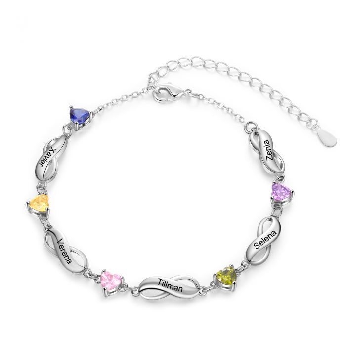 Personalised Infinity Bracelet For Her | Customised Up To 7 Birthstones And Names Bracelet
