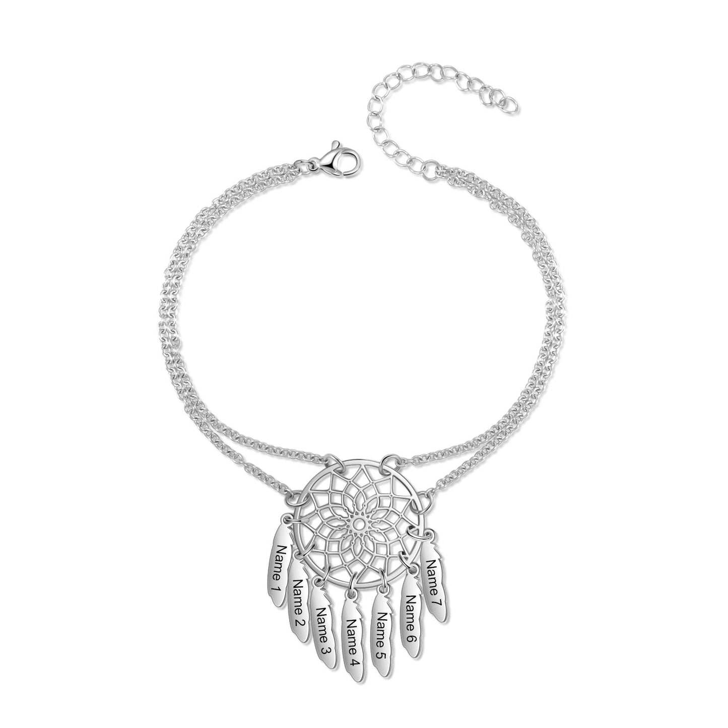 Personalised Dreamcatcher Bracelet With up to 7 Names Engraved Names | Bespoke Dreamcatcher Bracelet For Her
