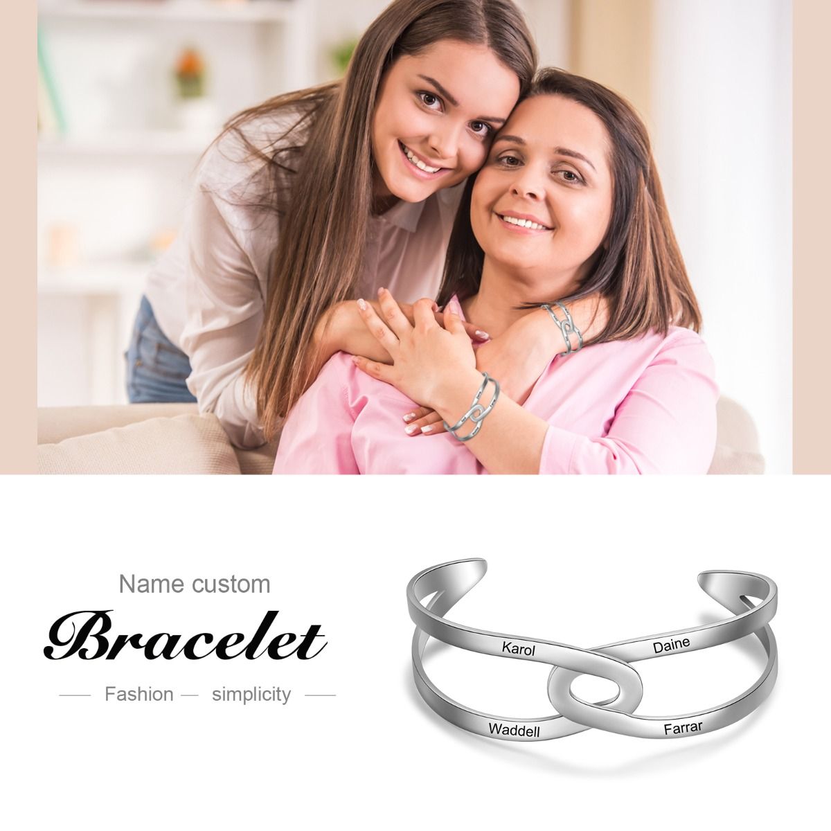 Custom Engraved 4 Names Bangle For Woman | Bespoke Engraved Bangle For Her