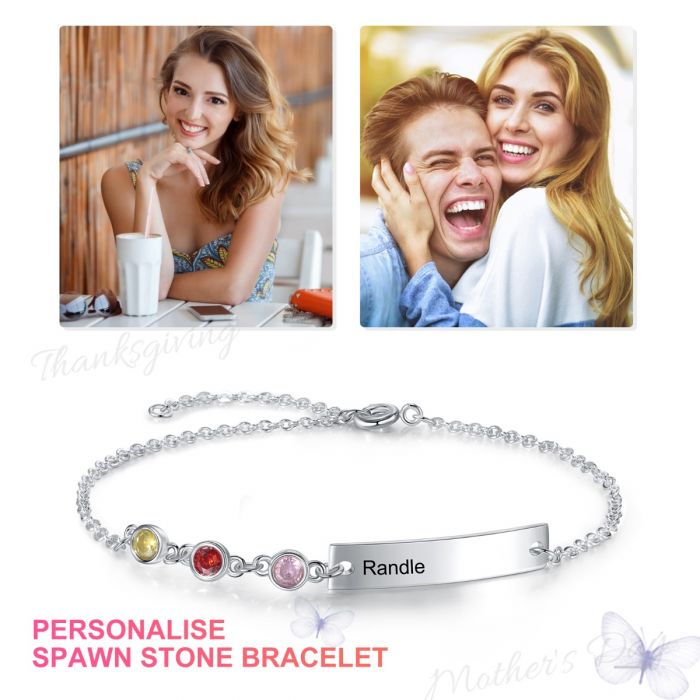 Personalised Bracelet For Her With Engraved Nameplate And Birthstones | Customised Bracelet For Her