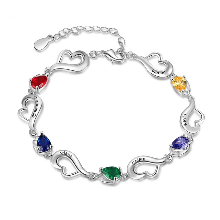 Personalised Bracelet For Her | Customised Bracelet For Mum With Engraved Names And Birthstones