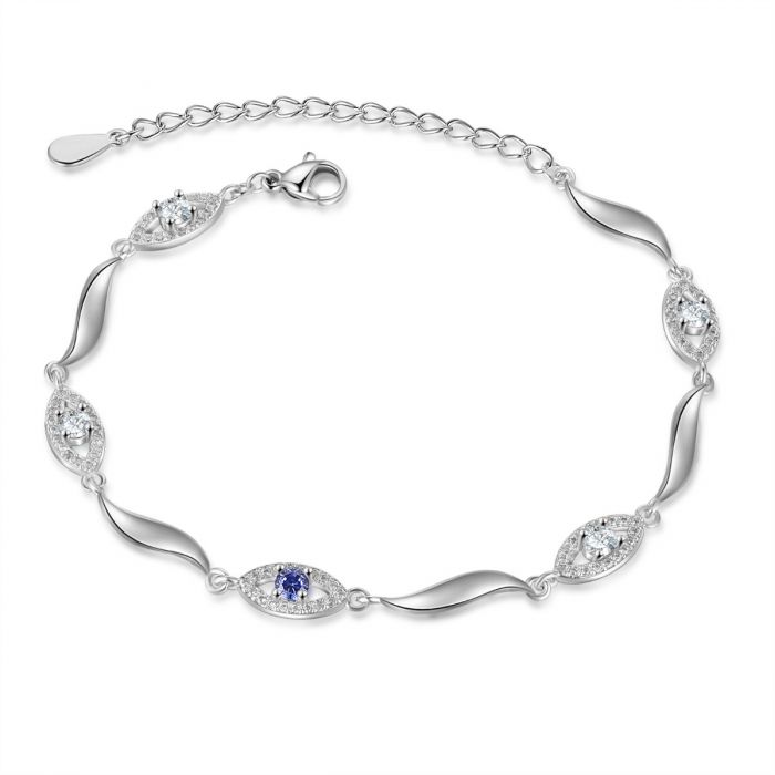 Customised Birthstone Evil Eye Bracelet With Names Engraved | Personalised Bracelet For Her
