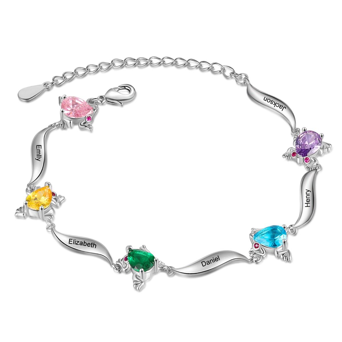 Personalised Birthstone Bracelet With Up To Names Engraved