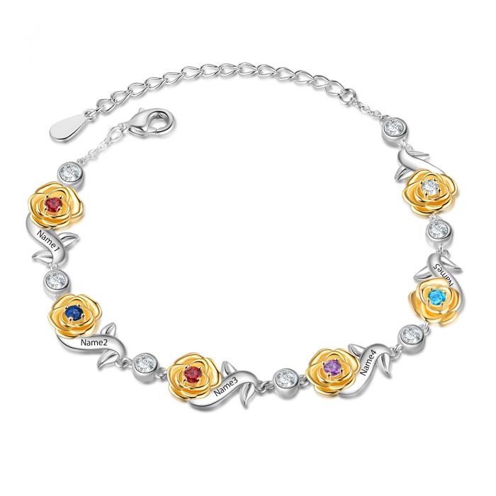 Personalised Bracelet For Mum | Customised Birthstone Bracelet With Names Engraved | Bespoke Bracelet For Her