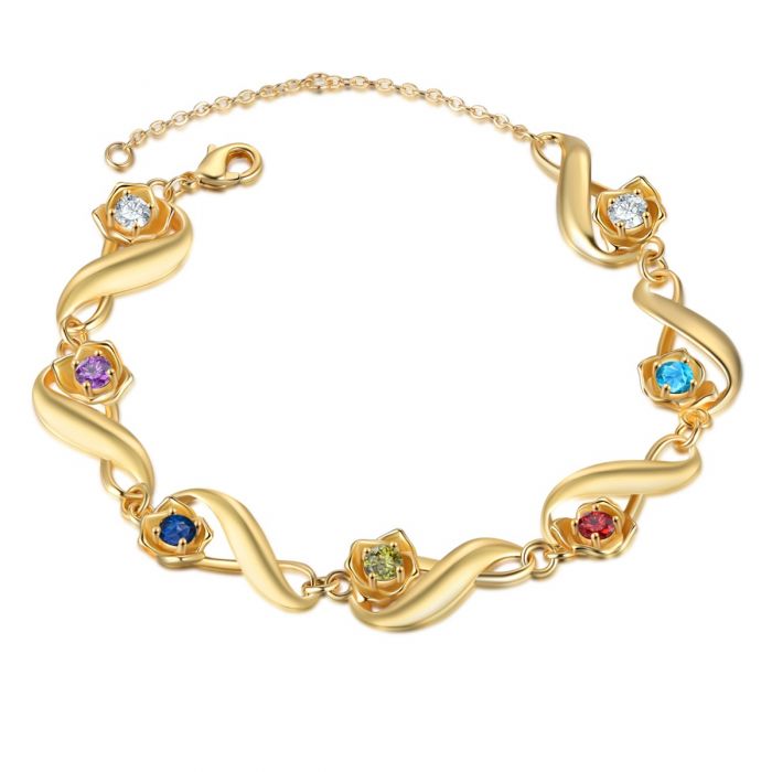 Personalised Birthstone Bracelet For Her | Customised Bracelet For Mum With Birthstones And Names Engraved