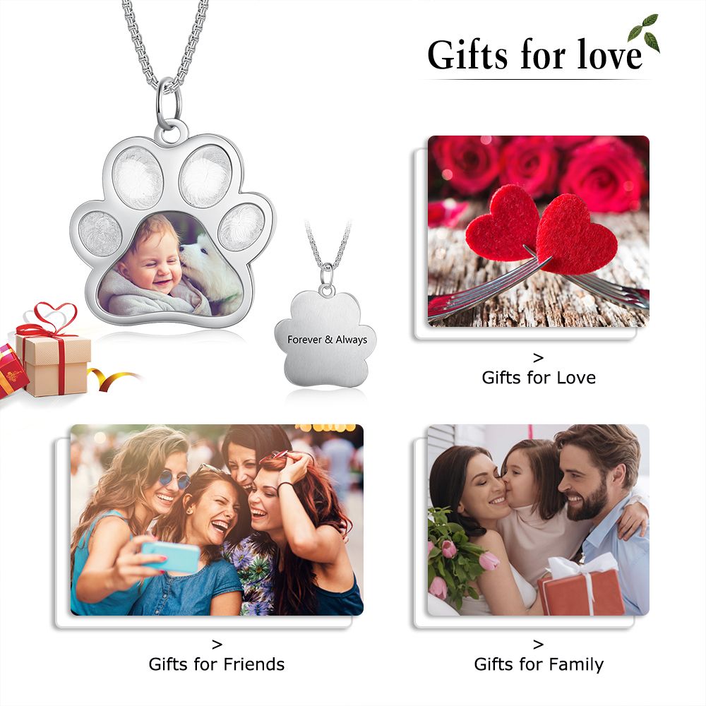 Personalised Paw Shape Photo Necklace | Bespoke Photo Necklace Paw Shape