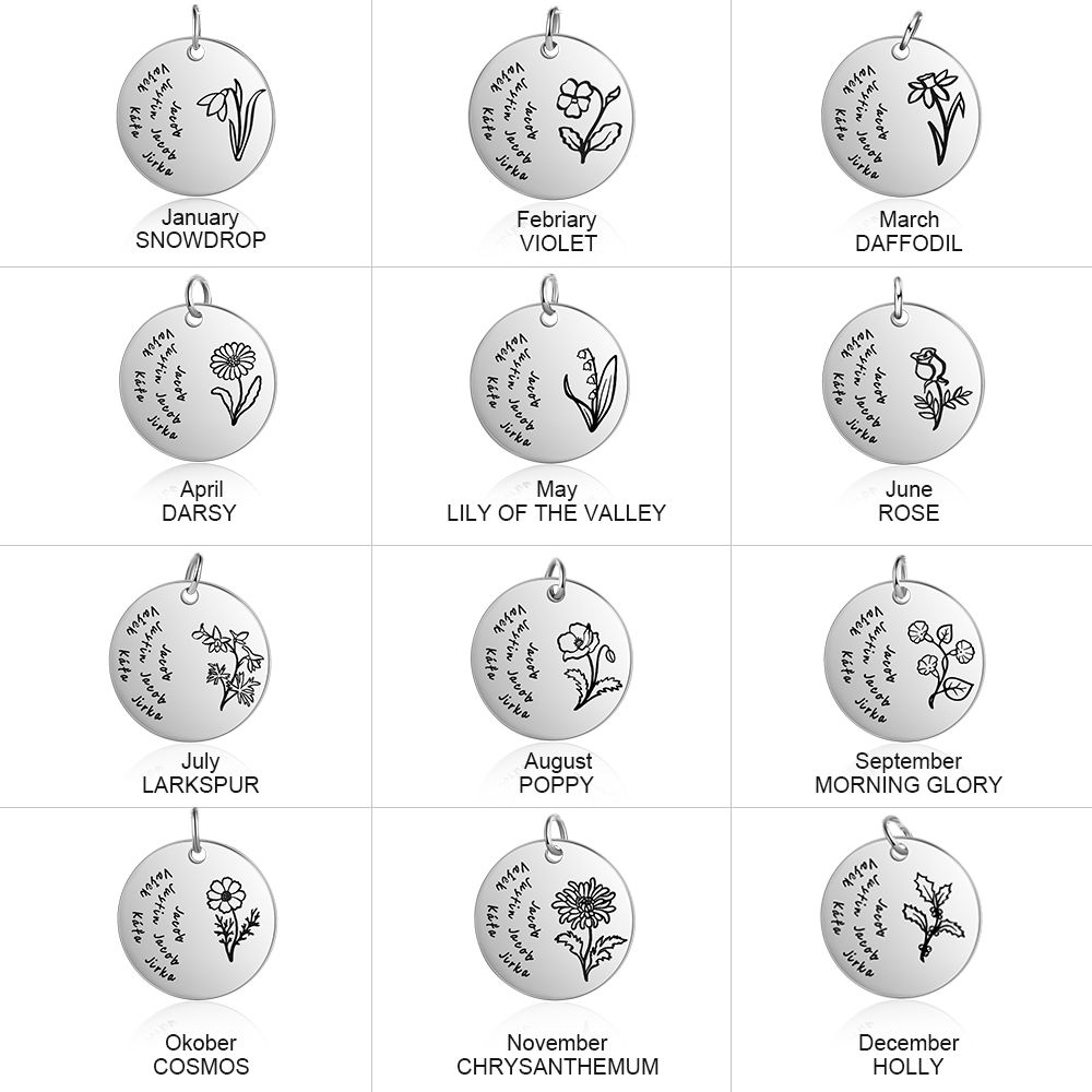 Personalised Photo Bracelet With Birthflower and 6 Names Engraved | Personalised Photo Bracelet For Men