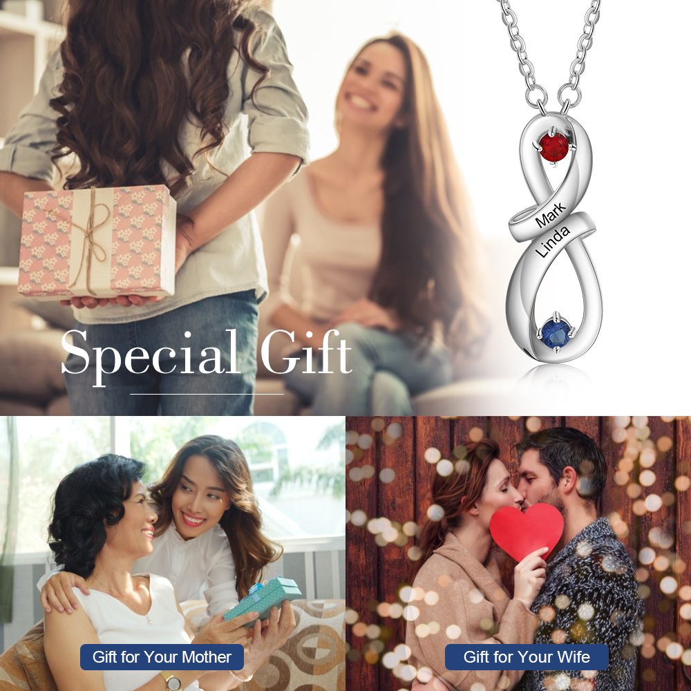 Personalised Necklace With Birthstones | Bespoke Engraved Names Necklace