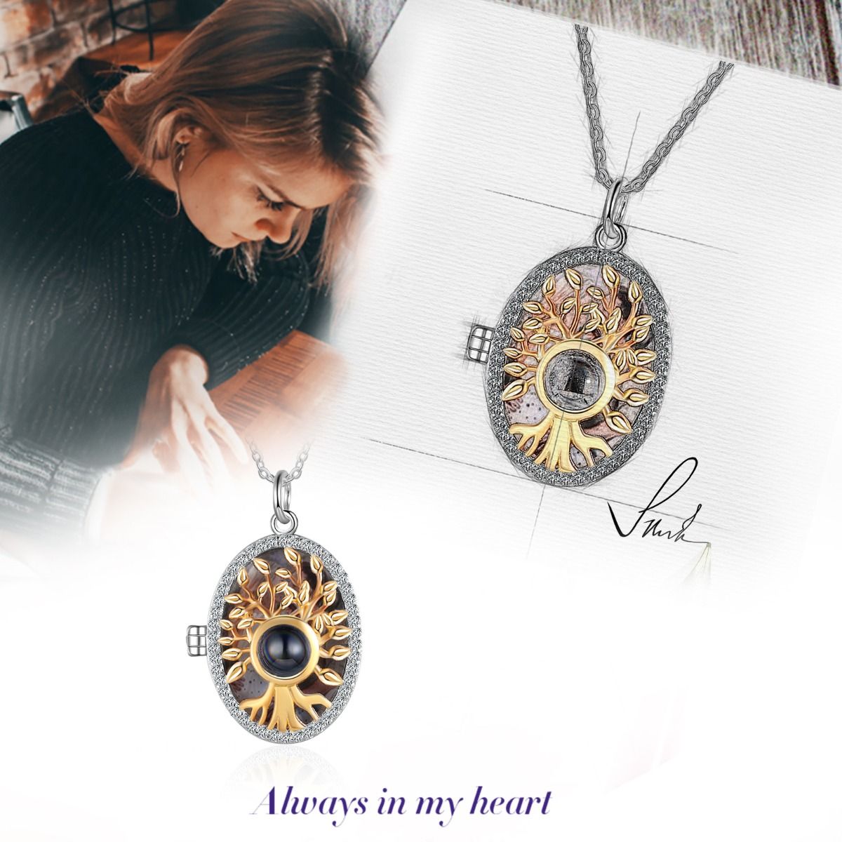 Bespoke Sterling Silver Projection Photo Necklace | Customised "I Love You" Projection Necklace With Photo