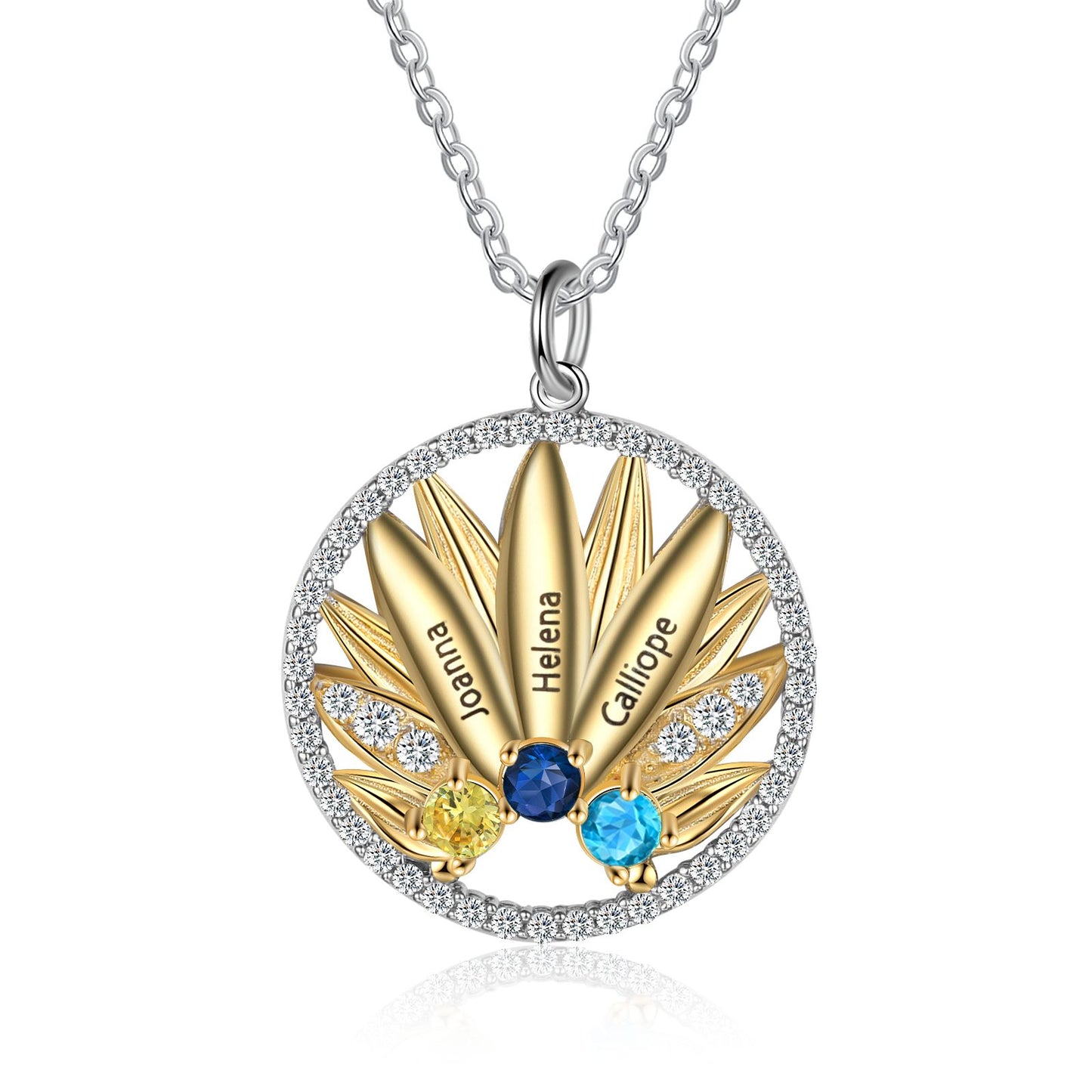 Flower Style Personalised Necklace | Customised Up To 3 Birthstones Necklace With Names Engraved