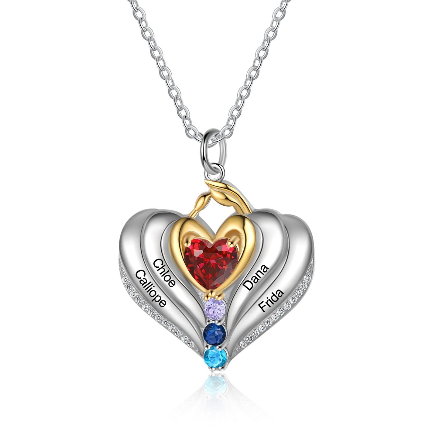 Personalised Necklace With Birthstone | Bespoke Engraved Names Necklace | Customised Gift For Mum