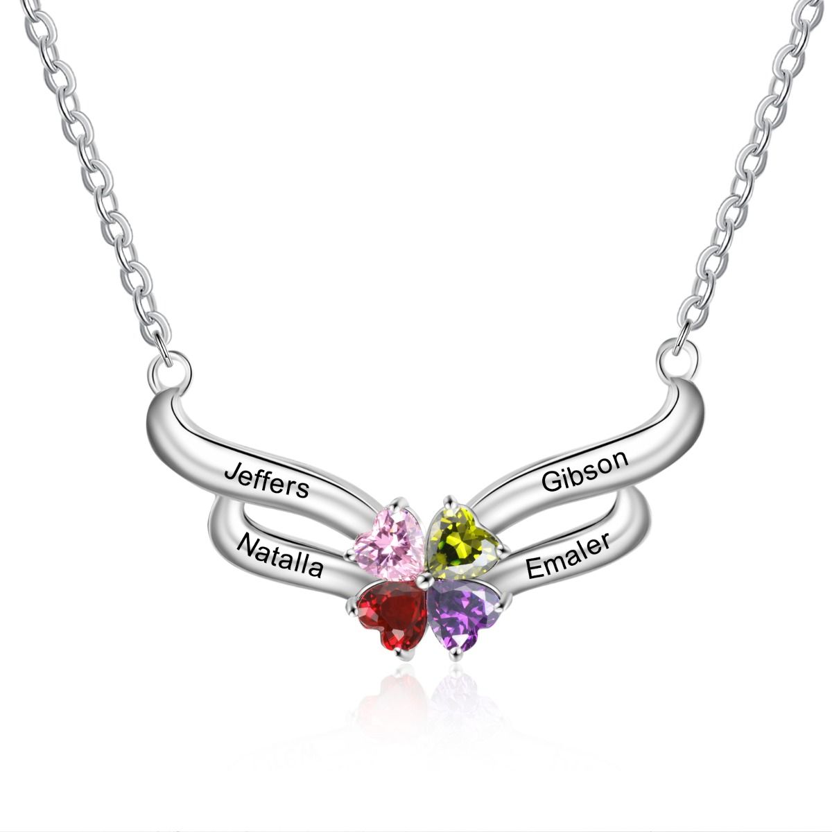 Customised Clover Necklace With Up To 4 Birthstones And Engraved Names | Bespoke Birthday Gift For Her
