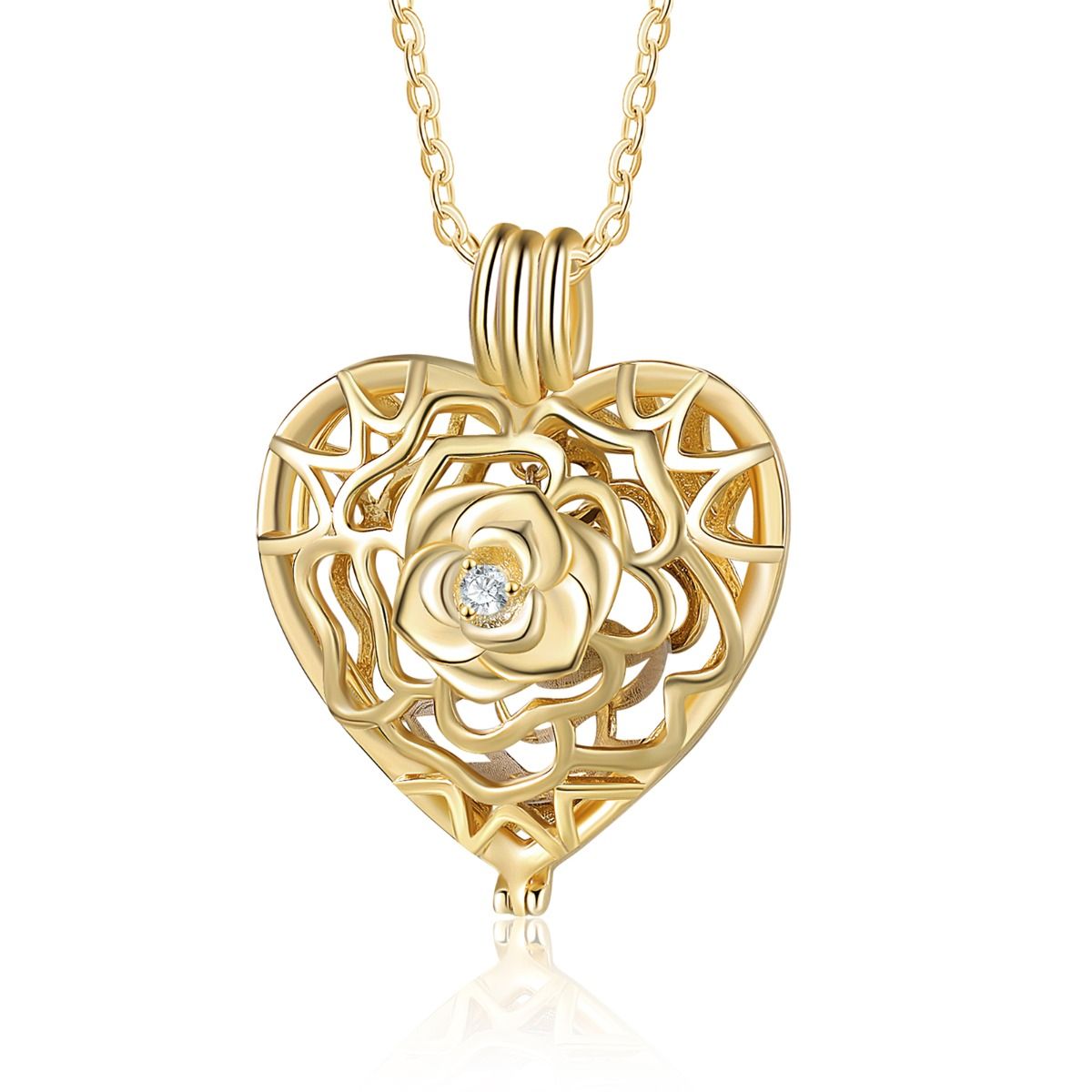 Personalised Yellow Gold Plated Rose Heart Photo Necklace | Customised Photo Necklce