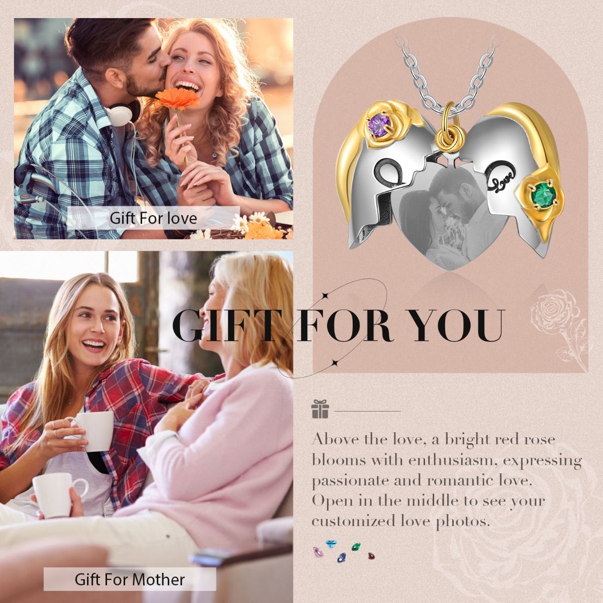 Bespoke Infinity Love Photo Necklace With Birthstones | Customised Annivrsary Gift | Valentine's Day Gift Idea