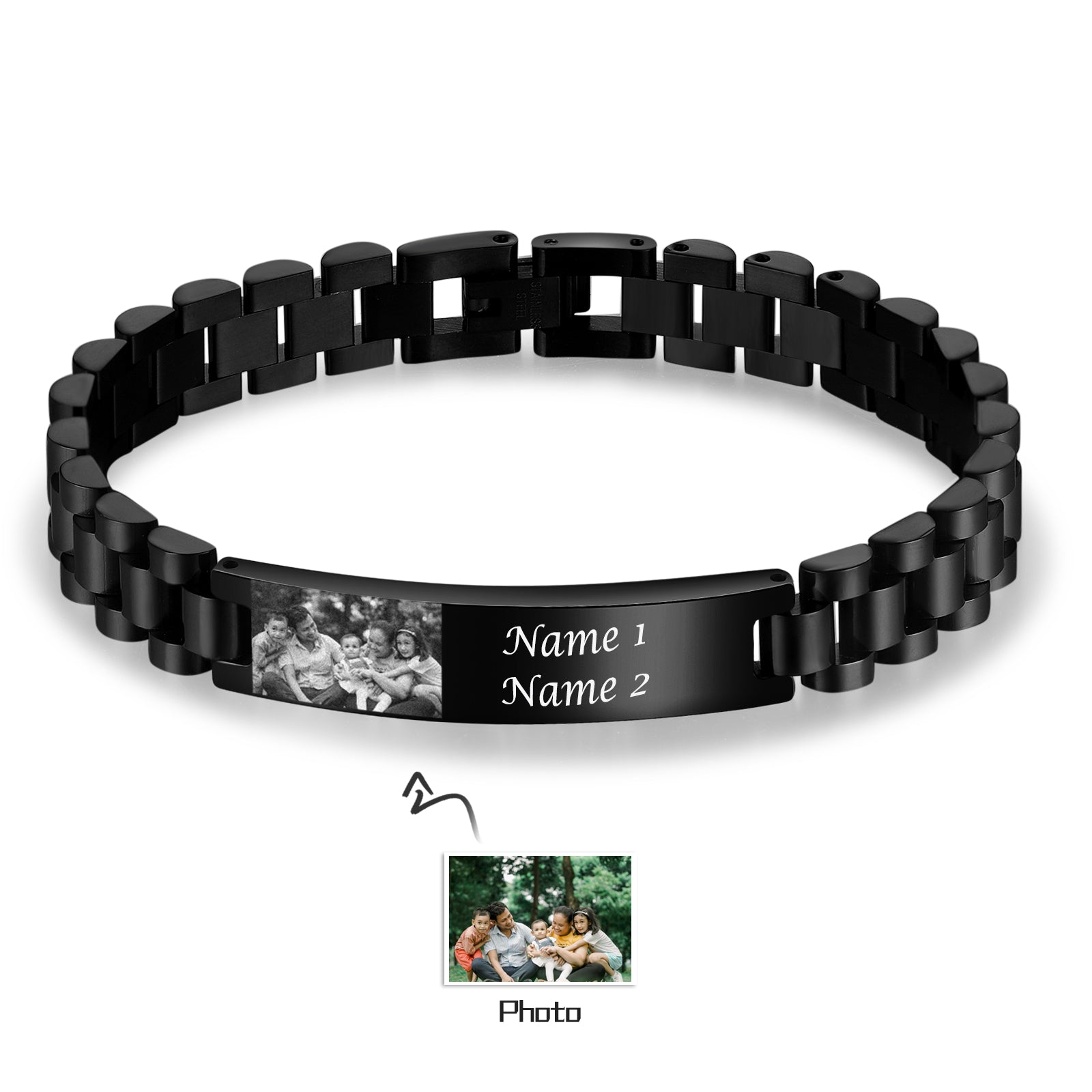 Black braided bracelet with personalised photo charm