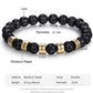 Black lava bead men’s bracelet with engraved name plate