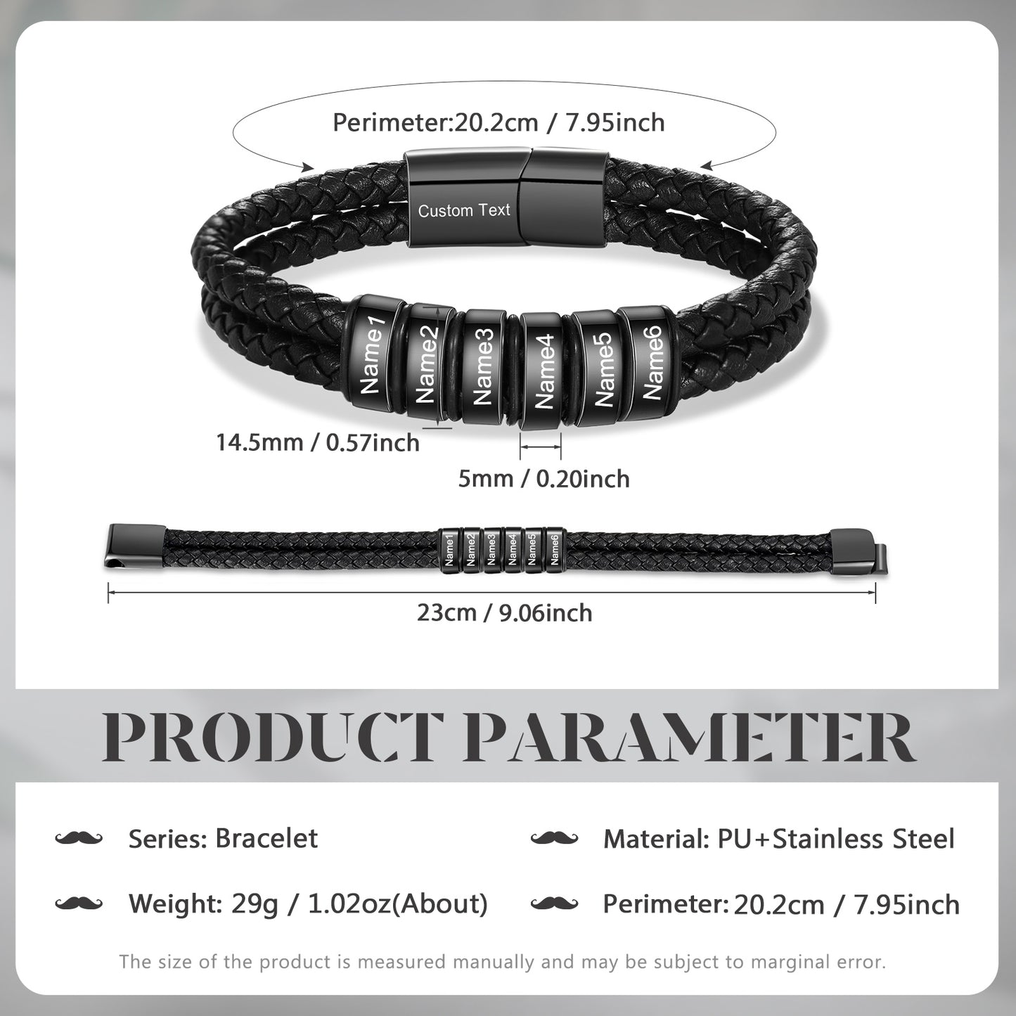 Custom Leather Bracelet For Men - Personalised Men's Leather Bracelet-