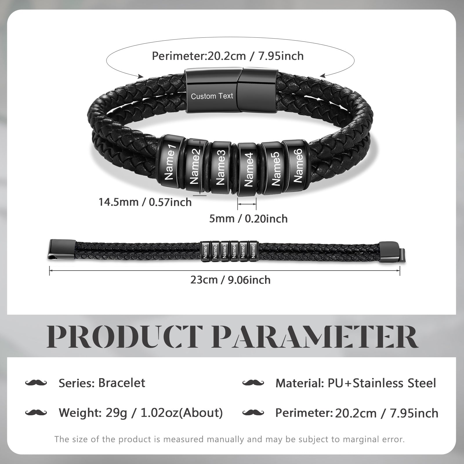 Custom Leather Bracelet For Men - Personalised Men's Leather Bracelet-