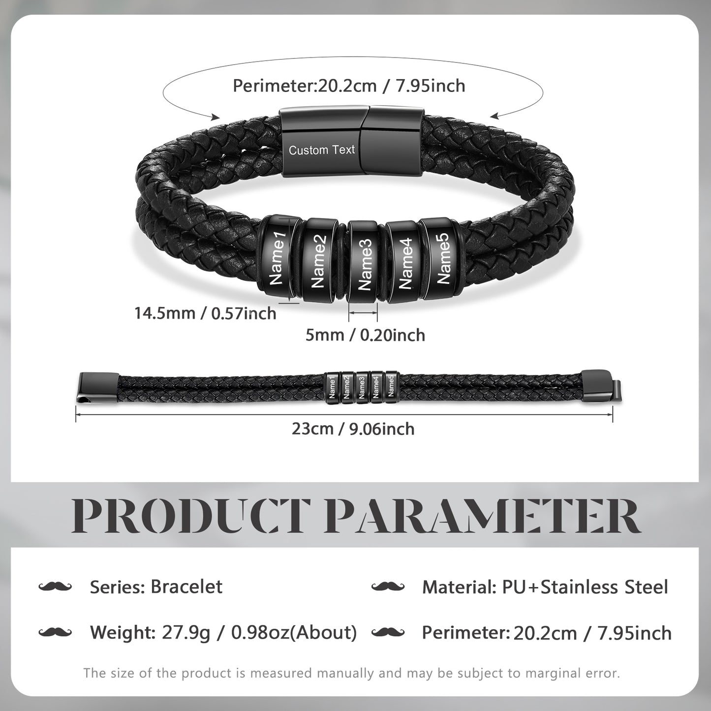 Custom Leather Bracelet For Men - Personalised Men's Leather Bracelet......