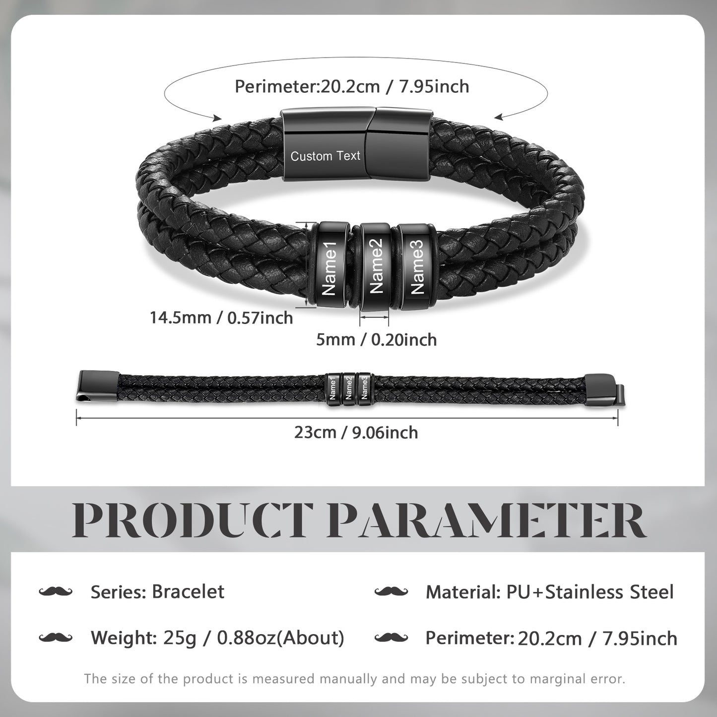 Custom Leather Bracelet For Men - Personalised Men's Leather Bracelet.....