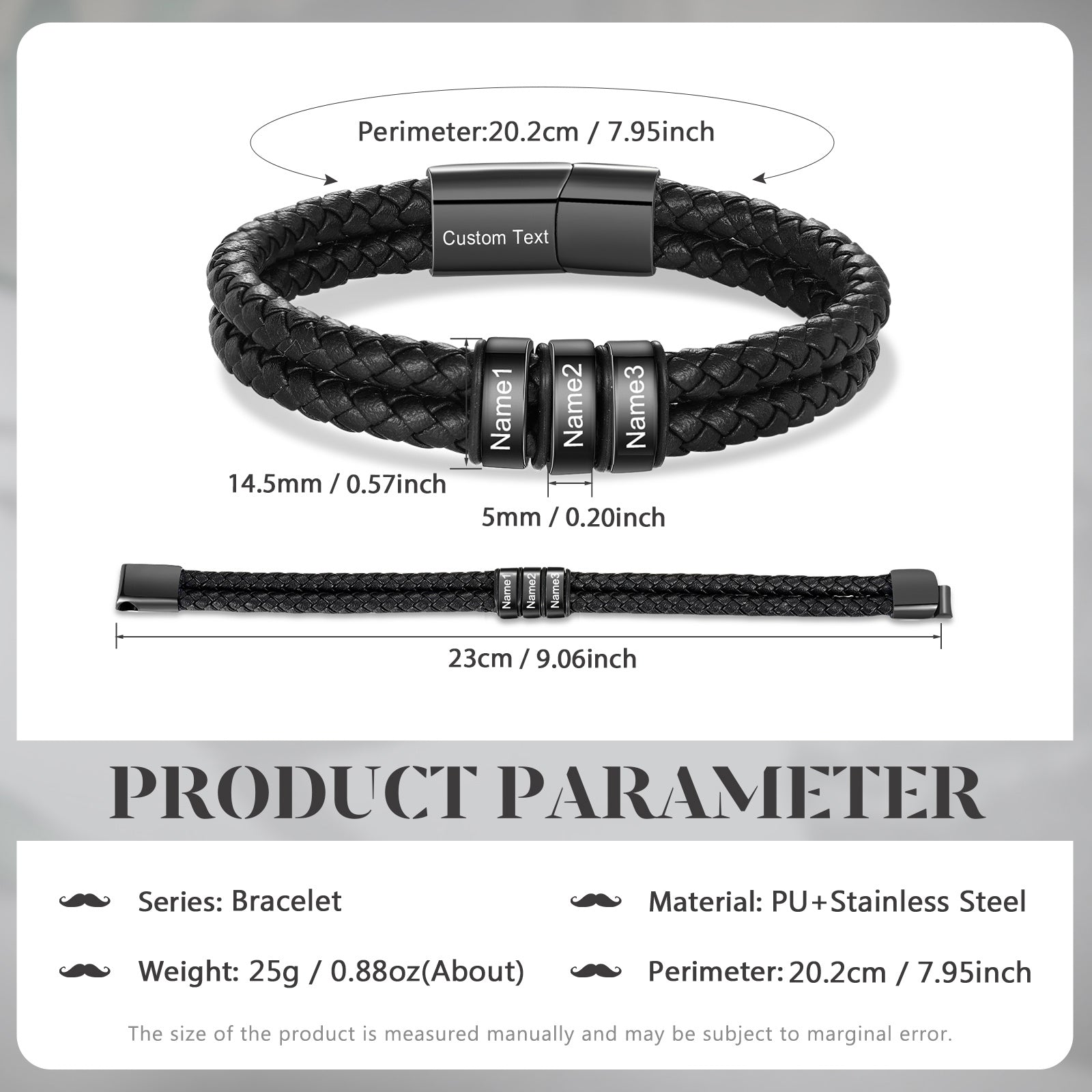 Custom Leather Bracelet For Men - Personalised Men's Leather Bracelet.....